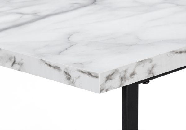 COMPUTER DESK - 48"L / WHITE MARBLE-LOOK / BLACK METAL