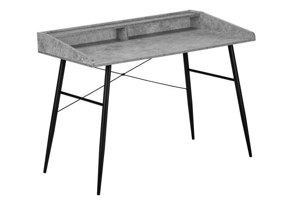 COMPUTER DESK - 48"L / GREY STONE-LOOK / BLACK METAL