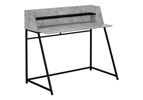 COMPUTER DESK - 48"L / GREY STONE-LOOK / BLACK METAL