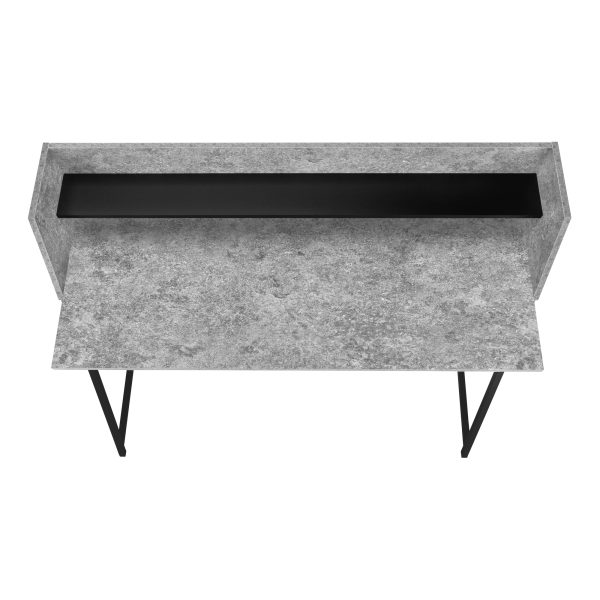 COMPUTER DESK - 48"L / GREY STONE-LOOK / BLACK METAL