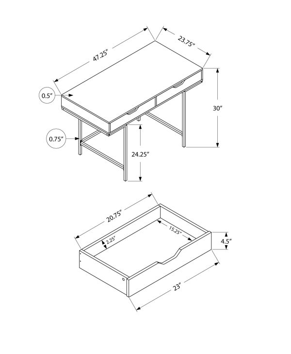 COMPUTER DESK - 48"L / WHITE MARBLE-LOOK / BLACK METAL