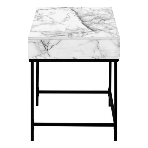 COMPUTER DESK - 48"L / WHITE MARBLE-LOOK / BLACK METAL