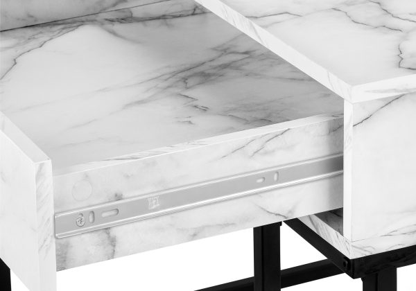 COMPUTER DESK - 48"L / WHITE MARBLE-LOOK / BLACK METAL