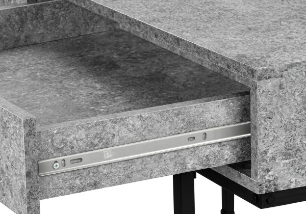 COMPUTER DESK - 48"L / GREY STONE-LOOK / BLACK METAL