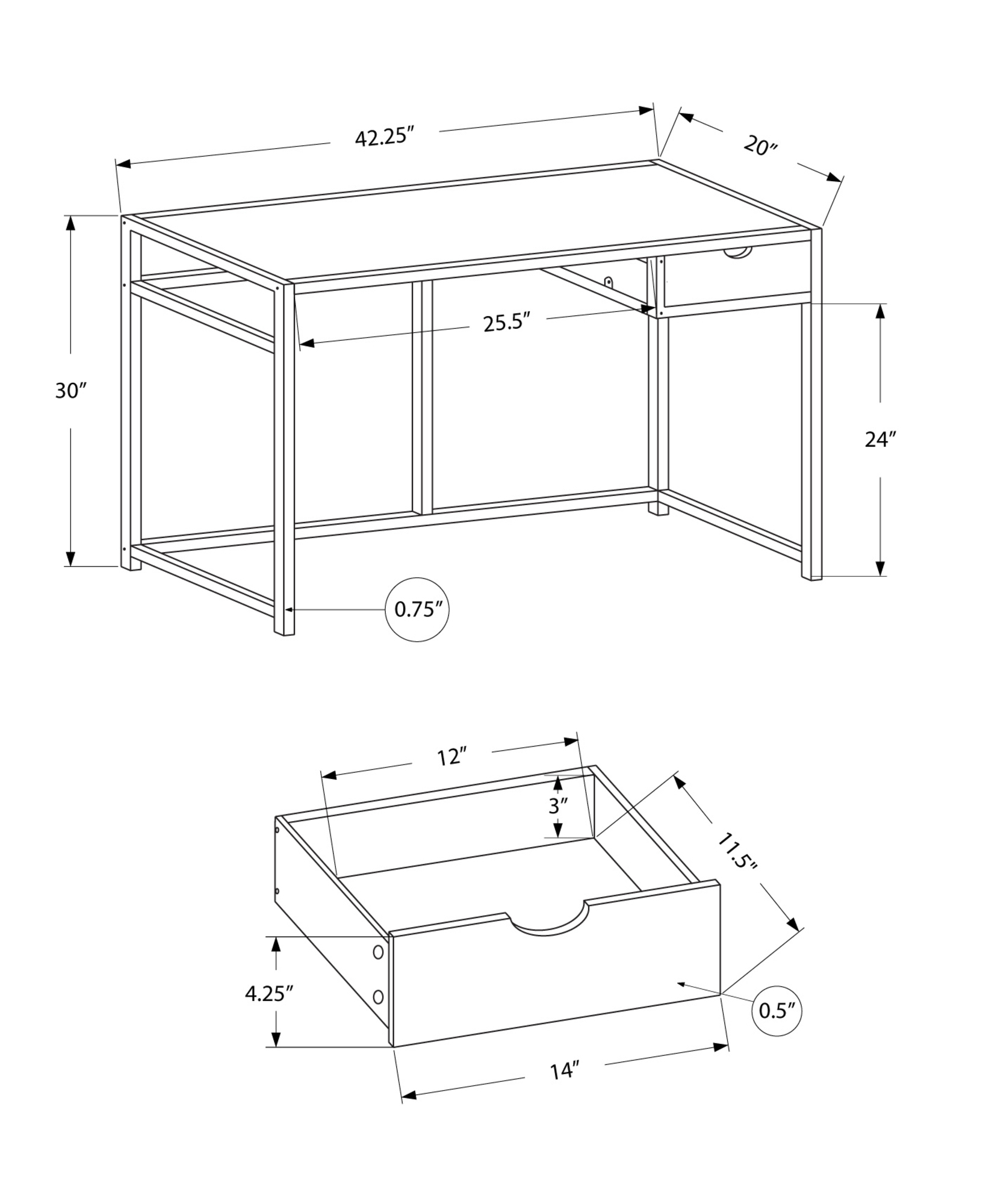 COMPUTER DESK - 42"L / WHITE / WHITE METAL