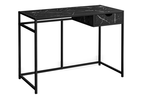 COMPUTER DESK - 42"L / BLACK MARBLE-LOOK / BLACK METAL