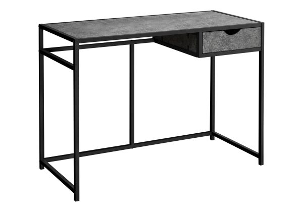 COMPUTER DESK - 42"L / GREY STONE-LOOK / BLACK METAL