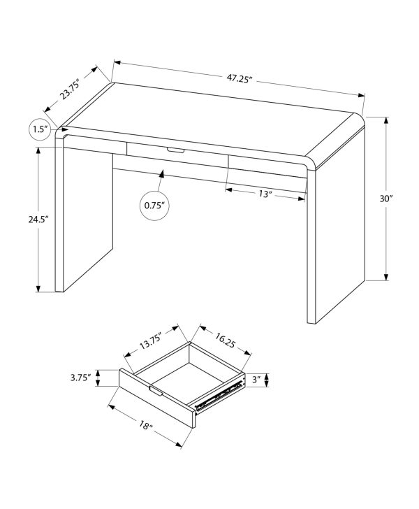 COMPUTER DESK - 48"L / HIGH GLOSSY WHITE / STORAGE DRAWER