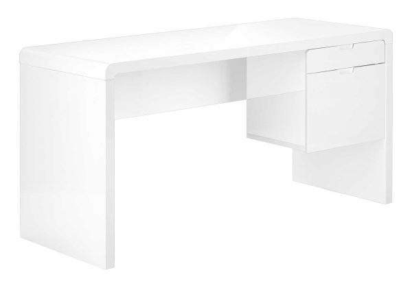 COMPUTER DESK - 60"L / HIGH GLOSSY WHITE L/R FACE DRAWER