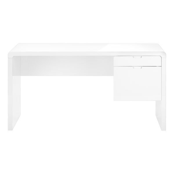 COMPUTER DESK - 60"L / HIGH GLOSSY WHITE L/R FACE DRAWER