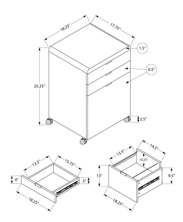 FILING CABINET - 3 DRAWER / HIGH GLOSSY WHITE / CASTORS