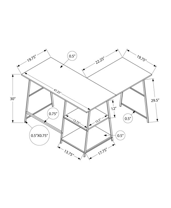 COMPUTER DESK - 48"L / GREY TOP / BLACK METAL CORNER
