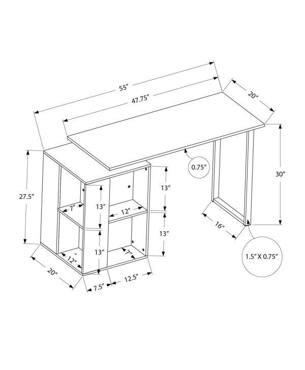 COMPUTER DESK - 55"L / WHITE LEFT OR RIGHT FACING