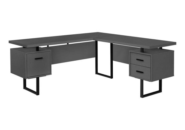 COMPUTER DESK - 70"L / MODERN GREY / BLACK METAL / L/R