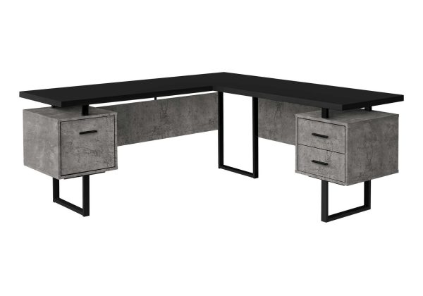 COMPUTER DESK - 70"L / BLACK/ CONCRETE/ BLACK METAL / L/R