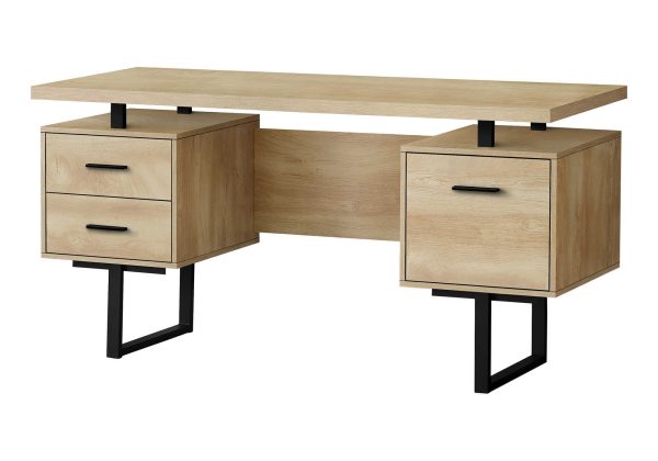 COMPUTER DESK - 60"L / NATURAL / BLACK METAL