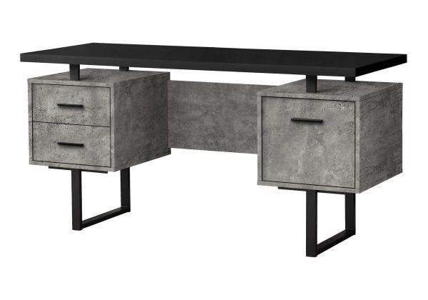COMPUTER DESK - 60"L/BLACK/GREY CONCRETE/ BLACK METAL
