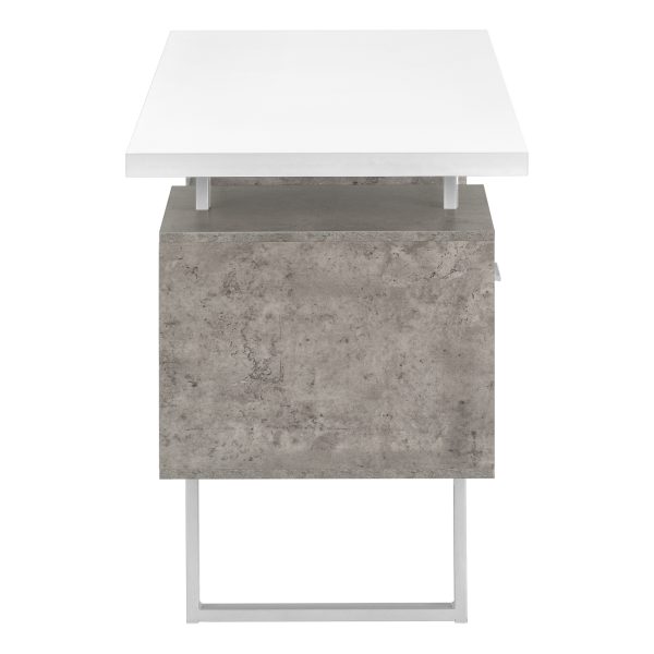 COMPUTER DESK - 60"L / WHITE/ GREY CONCRETE/ SILVER METAL