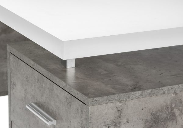 COMPUTER DESK - 60"L / WHITE/ GREY CONCRETE/ SILVER METAL