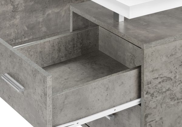 COMPUTER DESK - 60"L / WHITE/ GREY CONCRETE/ SILVER METAL