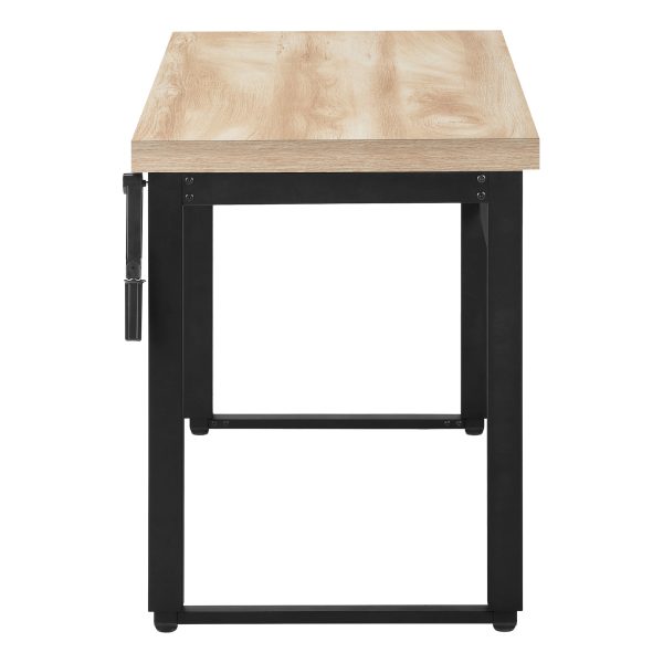 COMPUTER DESK - 48"L / NATURAL / ADJ.HEIGHT/ BLACK METAL