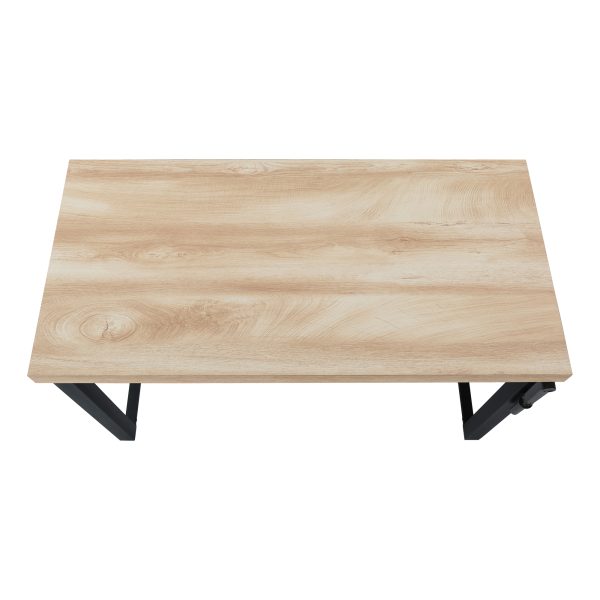 COMPUTER DESK - 48"L / NATURAL / ADJ.HEIGHT/ BLACK METAL