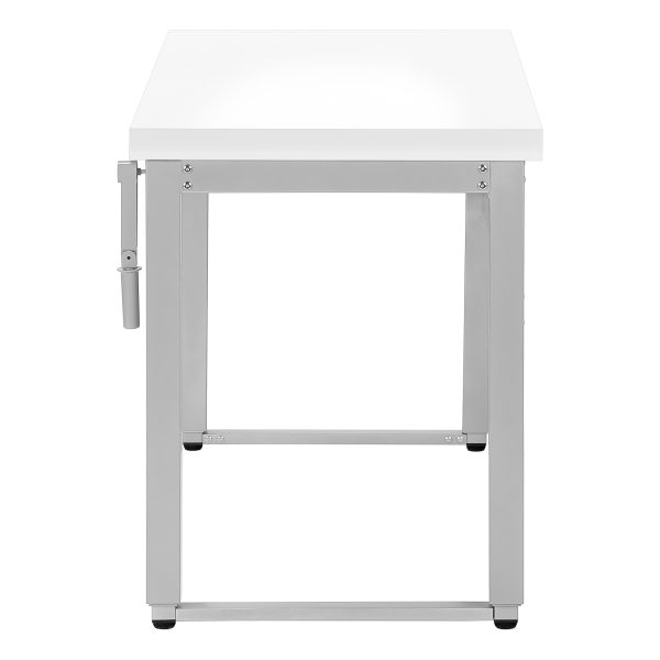 COMPUTER DESK - 48"L / WHITE / ADJ.HEIGHT/ SILVER METAL