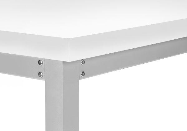 COMPUTER DESK - 48"L / WHITE / ADJ.HEIGHT/ SILVER METAL