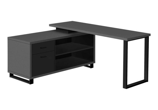 COMPUTER DESK - 72"L MODERN GREY / BLACK EXECUTIVE CORNER