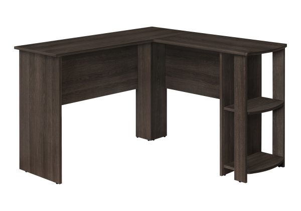 COMPUTER DESK - BROWN OAK L-SHAPED CORNER / 2 SHELVES