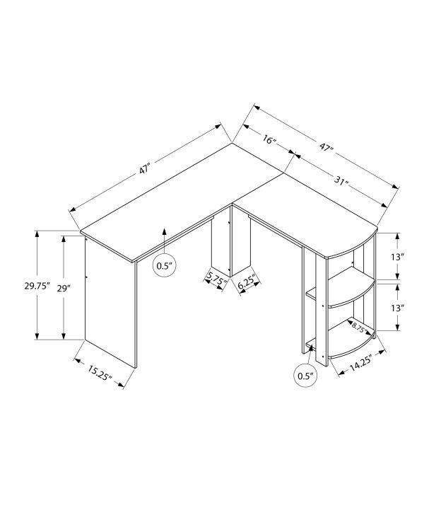 COMPUTER DESK - BROWN OAK L-SHAPED CORNER / 2 SHELVES