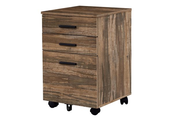 FILING CABINET - 3 DRAWER / BROWN RECLAIMED ON CASTORS