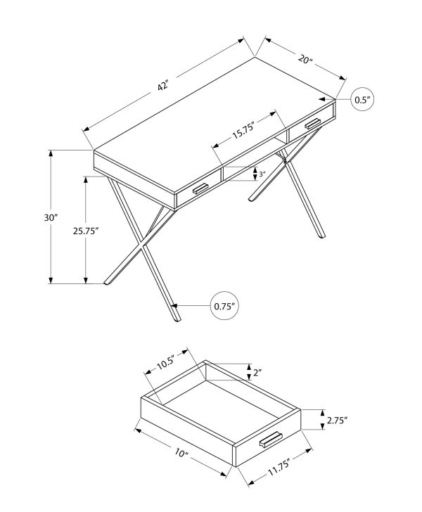 COMPUTER DESK - 42"L / GREY STONE-LOOK / BLACK METAL