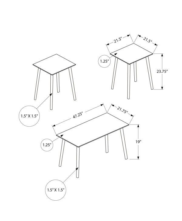 TABLE SET - 3PCS SET / LIGHT WALNUT
