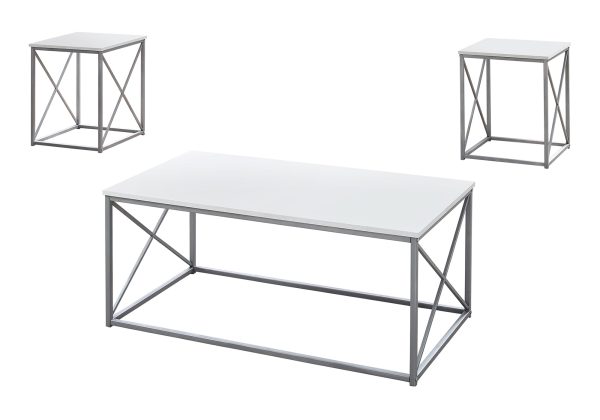 TABLE SET - 3PCS SET / WHITE / SILVER METAL