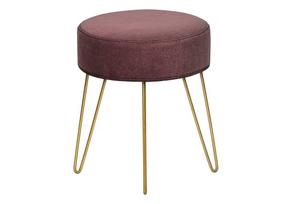 OTTOMAN - PLUM FABRIC / GOLD METAL LEGS