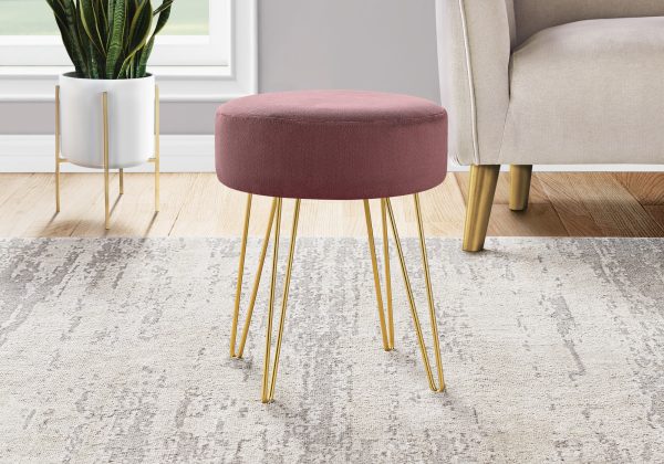 OTTOMAN - PLUM FABRIC / GOLD METAL LEGS