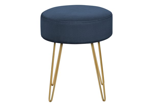 OTTOMAN - BLUE FABRIC / GOLD METAL LEGS