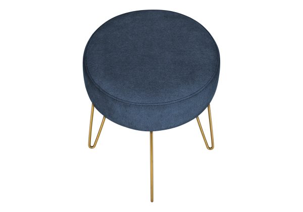 OTTOMAN - BLUE FABRIC / GOLD METAL LEGS