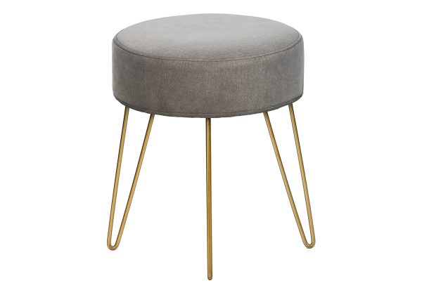 OTTOMAN - GREY FABRIC / GOLD METAL LEGS