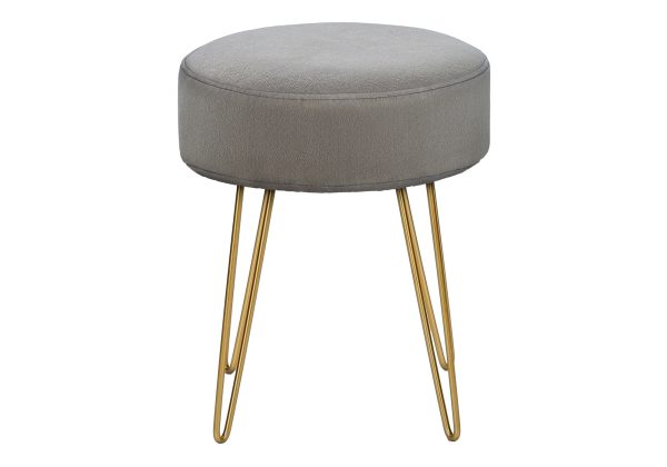 OTTOMAN - GREY FABRIC / GOLD METAL LEGS