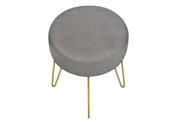 OTTOMAN - GREY FABRIC / GOLD METAL LEGS