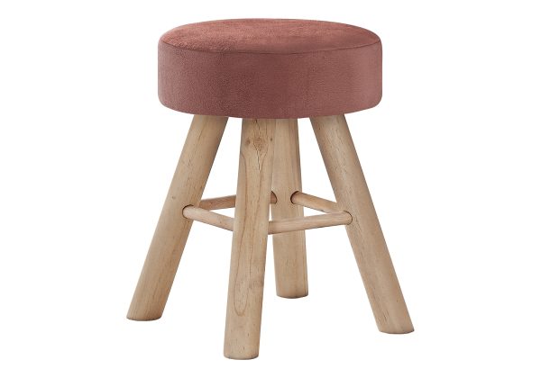 OTTOMAN - DARK PINK VELVET / NATURAL WOOD LEGS