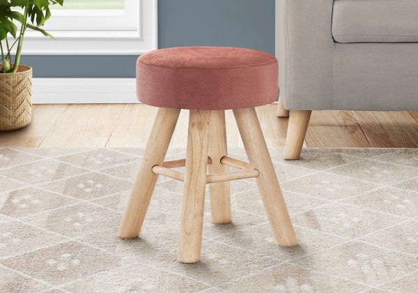 OTTOMAN - DARK PINK VELVET / NATURAL WOOD LEGS