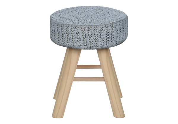 OTTOMAN - GREY KNIT / NATURAL WOOD LEGS