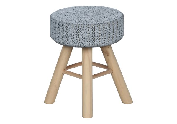 OTTOMAN - GREY KNIT / NATURAL WOOD LEGS