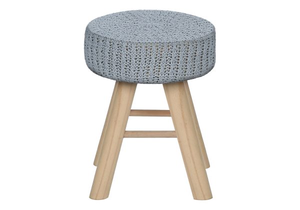 OTTOMAN - GREY KNIT / NATURAL WOOD LEGS