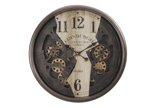 CLOCKS - 30"DIA / GEAR MECHANISM WALL CLOCK / BROWN