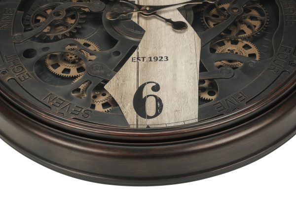 CLOCKS - 30"DIA / GEAR MECHANISM WALL CLOCK / BROWN
