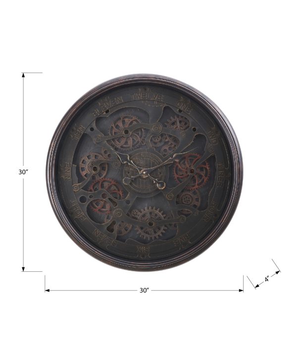 CLOCKS - 30"DIA / GEAR MECHANISM WALL CLOCK / BLACK
